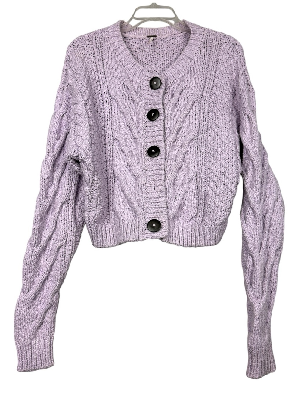 Free People Cable Knit Chunky Button Cardigan Sweater